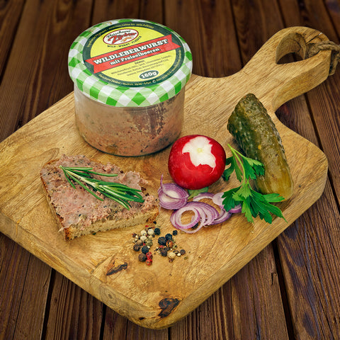 Wildleberwurst mit Preiselbeeren im Glas